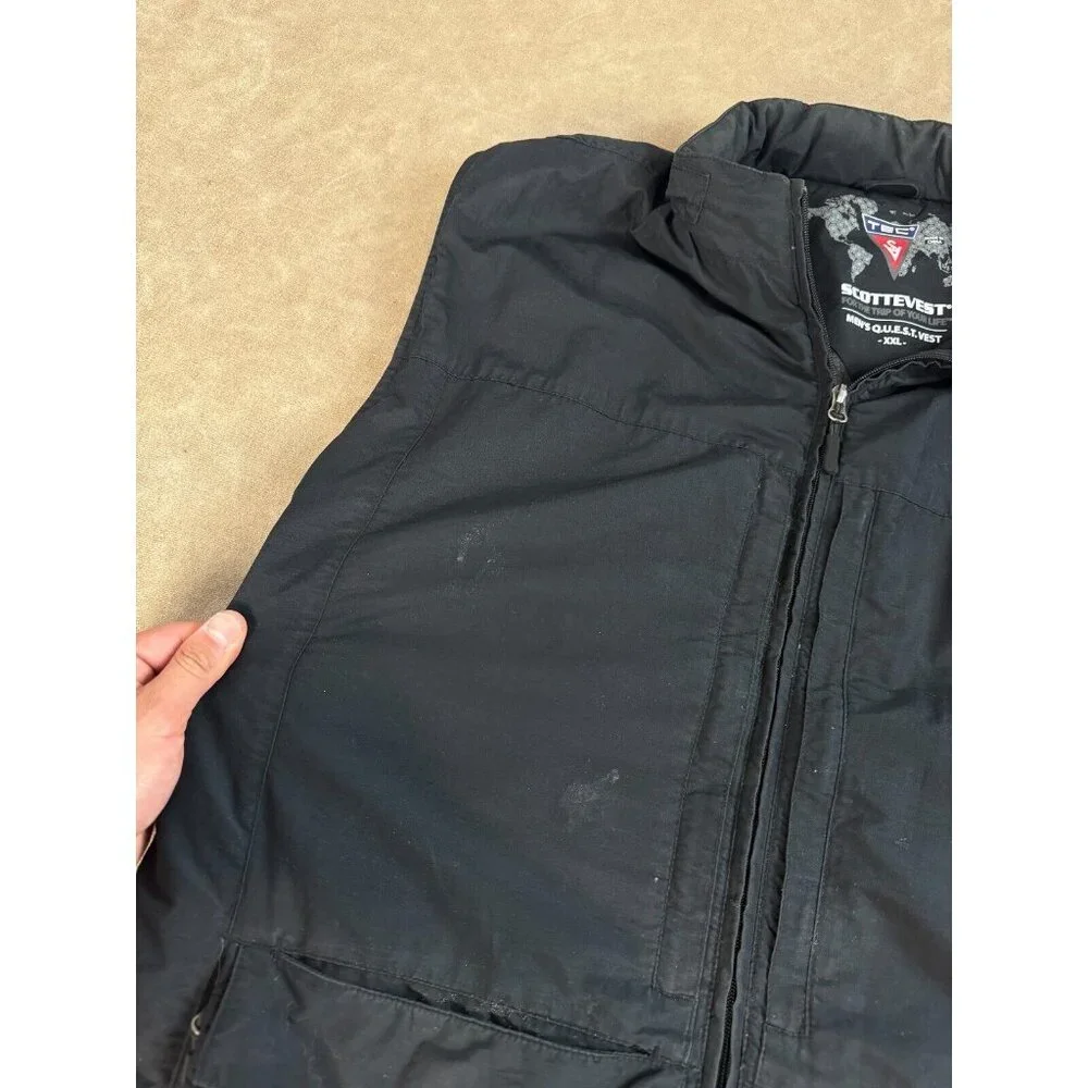 Scottevest Mens Lined Full Zip Multi-Pocket Collared‎ Black Q.U.E.S.T Vest 2XL